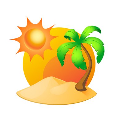 Palmiye ağacı ve güneş üzerinde beyaz izole ada