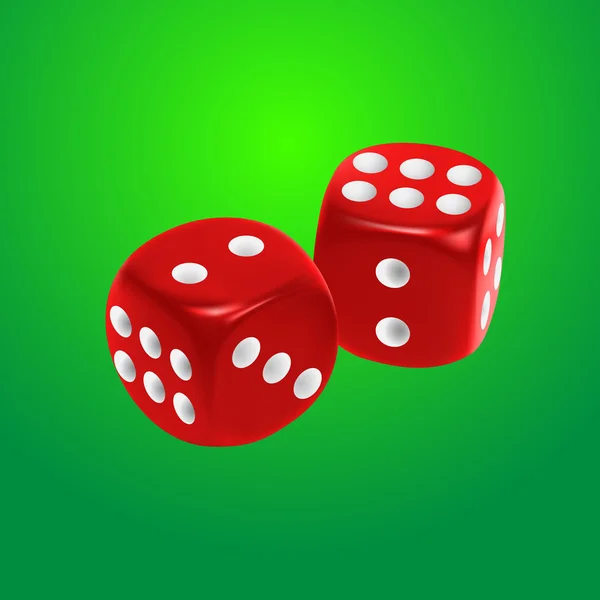 Red dice on green background — Stock Vector
