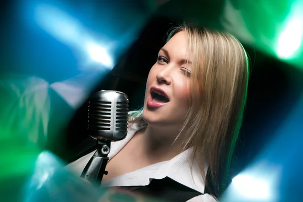 Woman with retro microphone — Stock Photo, Image