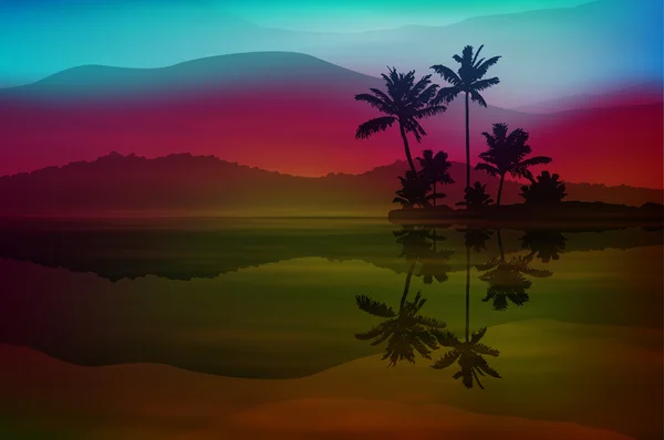 Deniz ve palmiye ağaçları ile arka plan — Stok Vektör