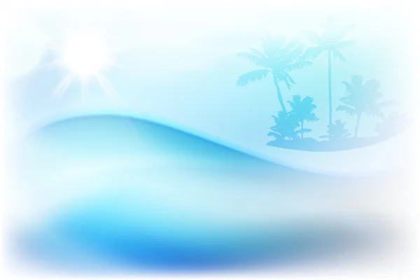 Water wave and island with palm trees — Stock Vector