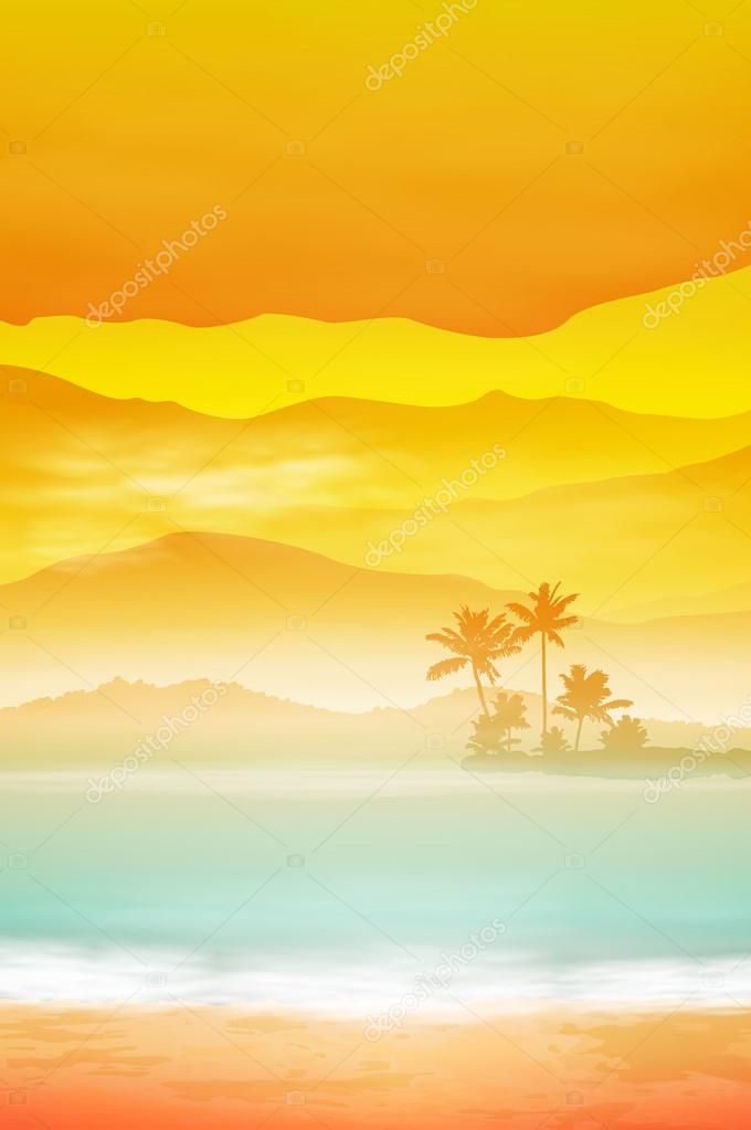 Hintergrund Mit Meer Und Palmen Sonnenuntergang Vektorgrafik Lizenzfreie Grafiken C Vadimrysev 117986312 Depositphotos