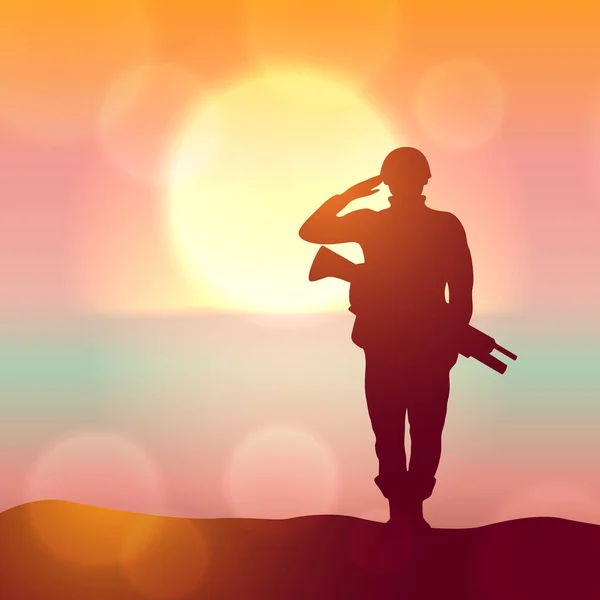 Silhouette Solider Saluting Sunrise Concept Protection Patriotism Honor Armed Forces — Stock Vector