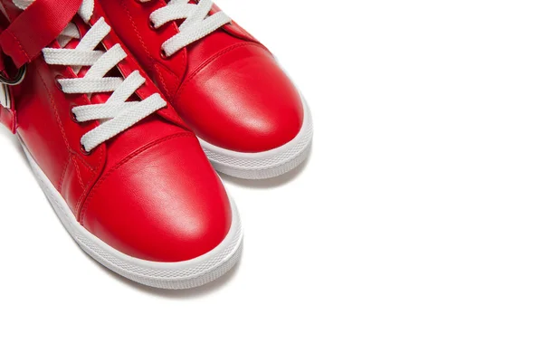 Κόκκινα Αθλητικά Παπούτσια Που Απομονώνονται Λευκό Φόντο — Φωτογραφία Αρχείου