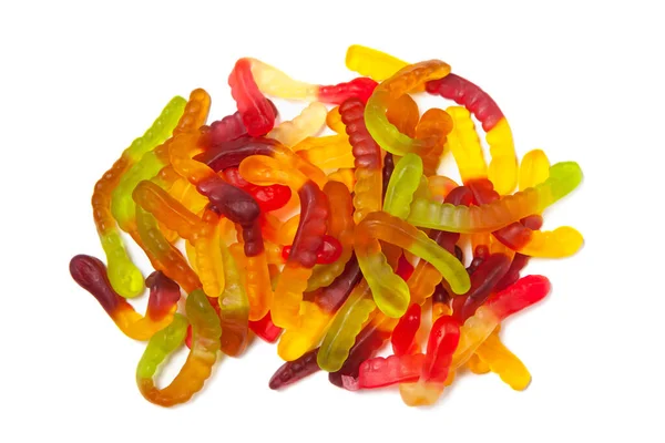Tasty Jelly Worms Isolated White Background Colorful Sweet Gummy Worms — Stock Photo, Image