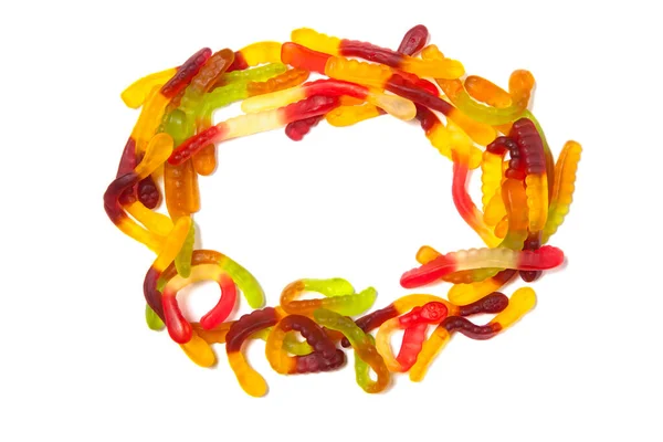 Velsmagende Jelly Orme Isoleret Hvid Baggrund Farverige Søde Gummiorme Med - Stock-foto