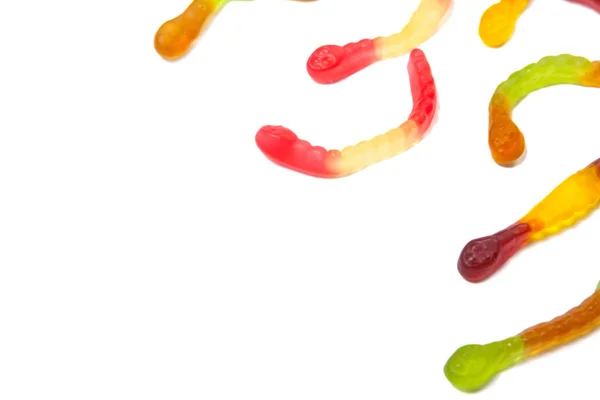 Leckere Gelee Würmer Isoliert Auf Weißem Hintergrund Bunte Süße Gummiwürmer — Stockfoto