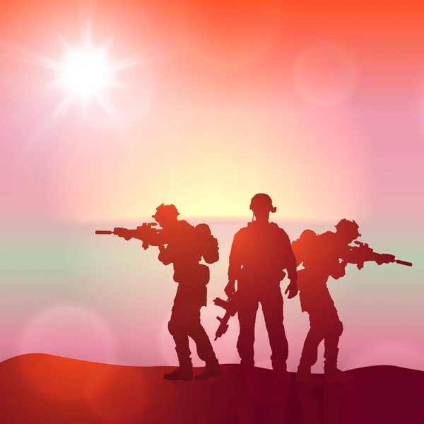 Silhouette Eines Soldaten Gegen Den Sonnenaufgang Konzept Schutz Patriotismus Ehre — Stockvektor