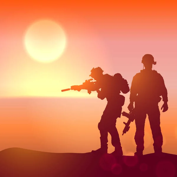Silhouette Soldat Contre Lever Soleil Concept Protection Patriotisme Honneur Forces — Image vectorielle