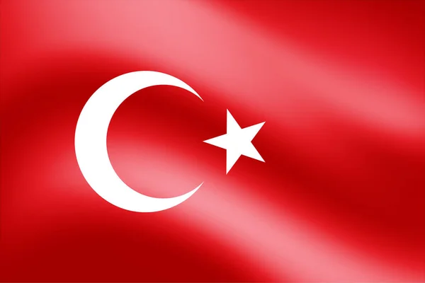 Bandeira da Turquia 3D de lua crescente branca e estrela no fundo de cor vermelha. — Vetor de Stock