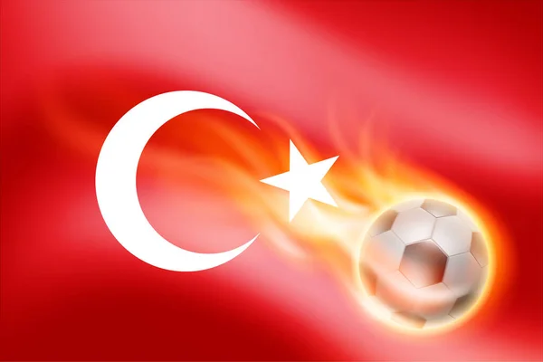 Ilustração da bandeira da Turquia com bola de futebol em chamas em um fundo branco. —  Vetores de Stock