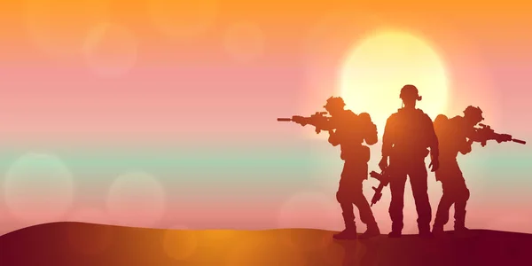 Silhouette Eines Soldaten Gegen Den Sonnenaufgang Konzept Schutz Patriotismus Ehre — Stockfoto