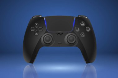 MOSCOW, RUSSIA - 13 Mayıs 2021: New DualSense Midnight Black Controller kablosuz, SONY Playstation 5 konsolunda oyun alanı. Fütürist teknoloji. EPS10 vektörü.