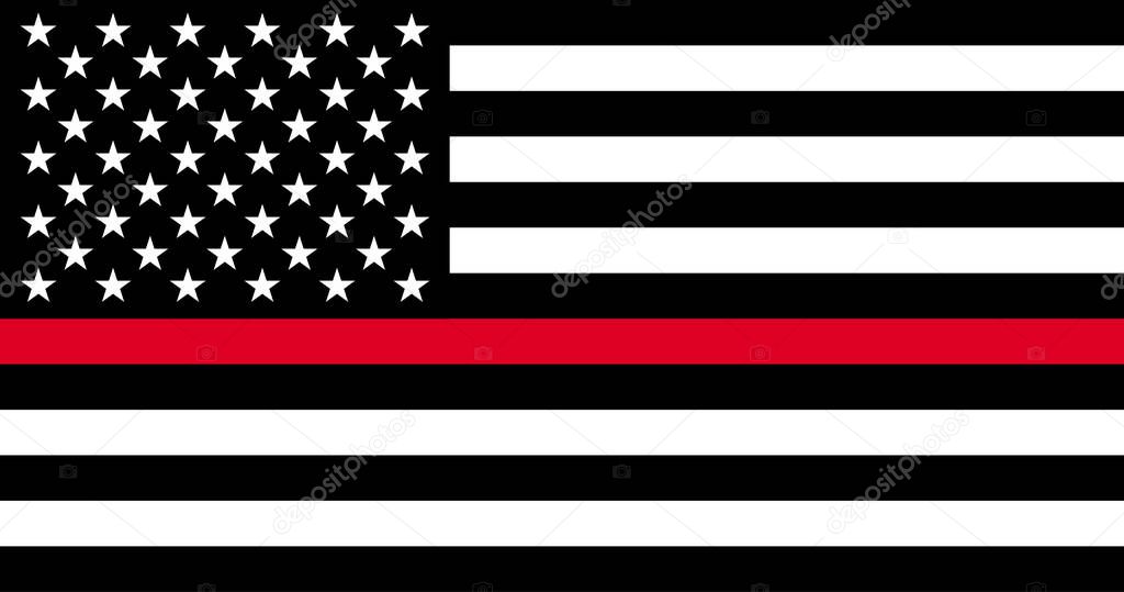 Thin Red Line Firefighter Flag. USA flag. Remembering, memories on fallen fire fighters officers on duty.