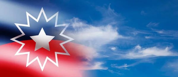 Mavi bulutlu gökyüzü ile Haziran Bayrağı. 1865 'ten beri. Metin için yeri olan Bayrak Tasarımı.