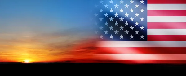 United States America Flag Bright Sky Sunset Sunrise Background Usa — Stock Photo, Image