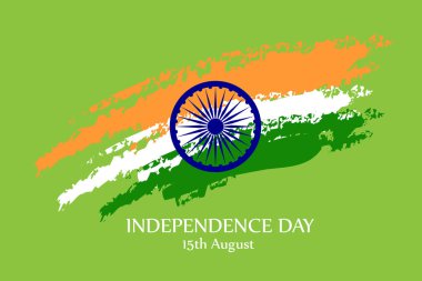 Hindistan Bağımsızlık Günü kutlamaları ulusal bayrak renkleri ve açık yeşil arka planda ashoka tekerleği ile 15 Ağustos, Bağımsızlık Günü kutlamaları.