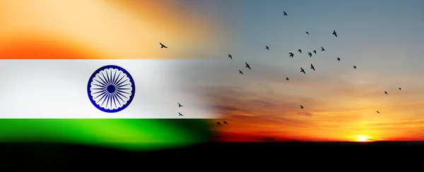 Wavy Indian Flag Bright Sky Sunset Sunrise Background Indian Independence — Stock Photo, Image