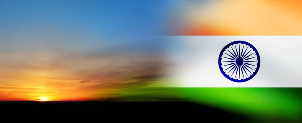 Wavy Indian Flag Bright Sky Sunset Sunrise Background Indian Independence — Stock Photo, Image