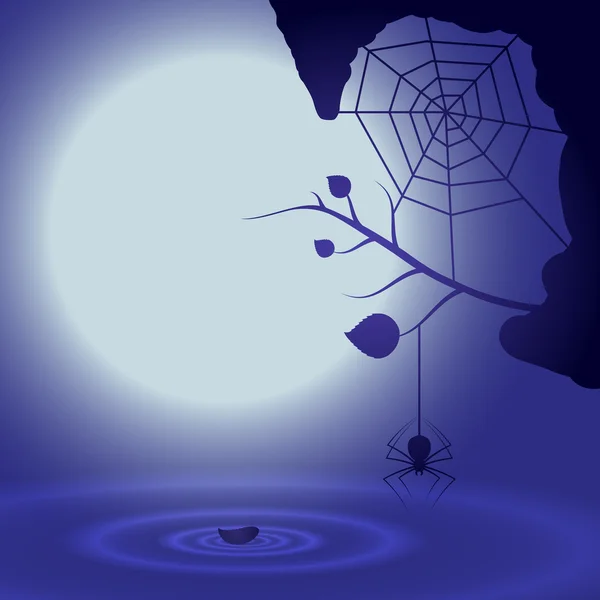 Halloween background with full moon and spider. — Stock Vector