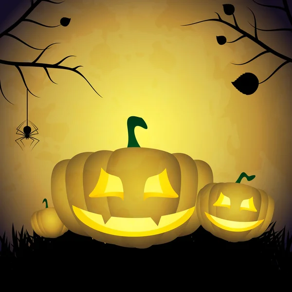 Halloween background with pumpkins and spider. — Stock Vector