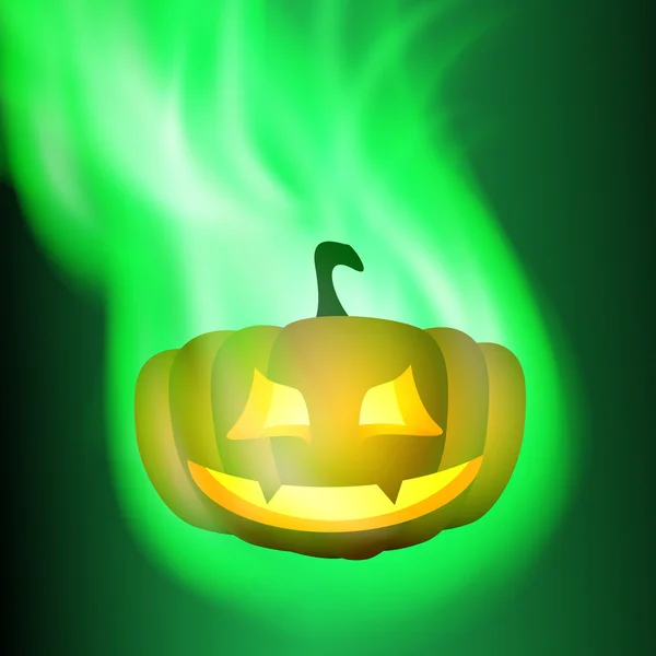 Burning pumpkin. Green fire. — Stock Vector