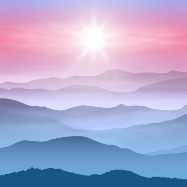 Güneş ve Dağları sis arka plan
