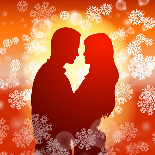 Couple over christmas background with snowflakes — Stock Vector