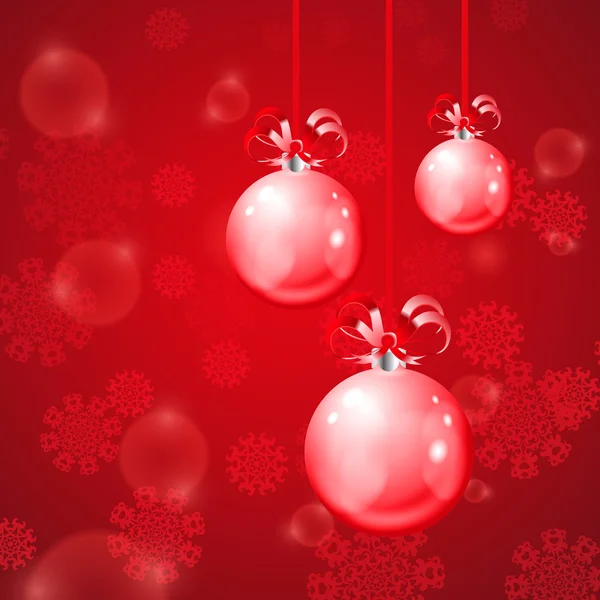 Bolas de Natal no fundo vermelho com flocos de neve — Vetor de Stock