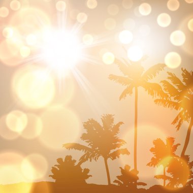 ada ve palmiye ağaçlarıyla deniz günbatımı