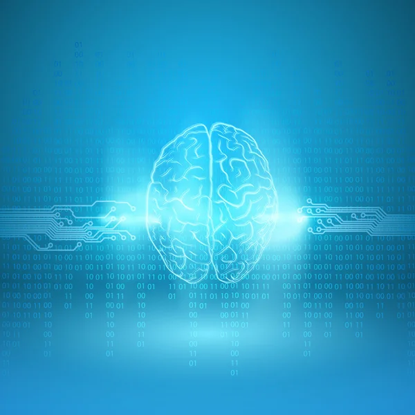 Cérebro digital em fundo azul — Vetor de Stock