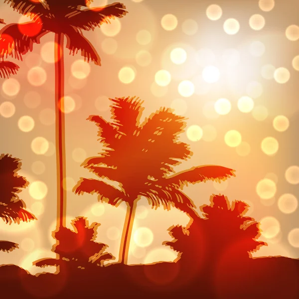 ada ve palmiye ağaçlarıyla deniz günbatımı