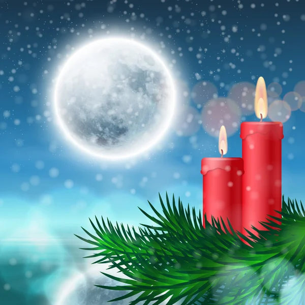 Kerstmis achtergrond met kaarsen en fir tree — Stockvector