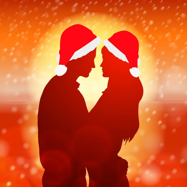 Пара на рождественском фоне со снежинками — стоковый вектор