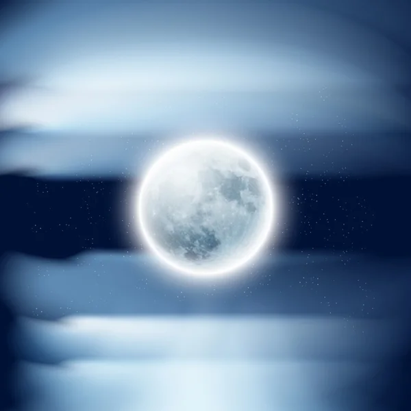 Luna llena en el cielo nocturno con nubes — Vector de stock