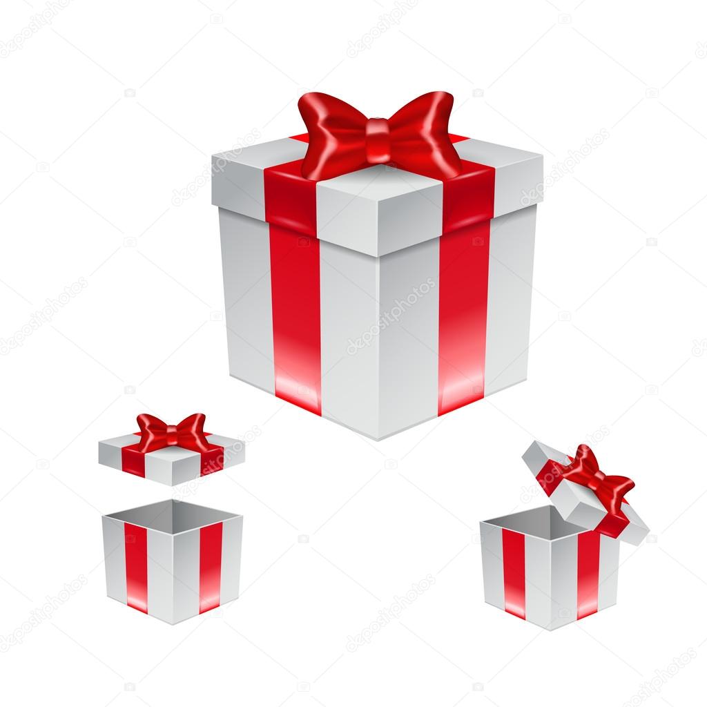 Set of gift box with red bow isolated on white