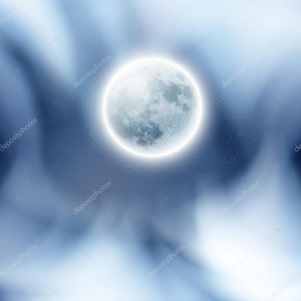 Full moon in the night sky with clouds