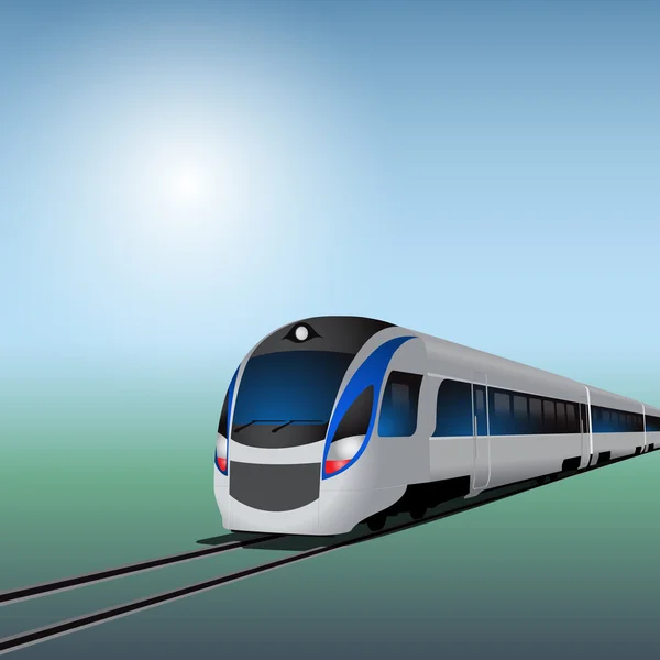 Train à grande vitesse à une journée ensoleillée — Image vectorielle