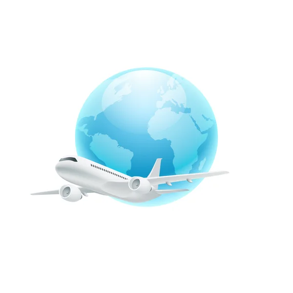 Avión con el globo aislado en blanco — Vector de stock