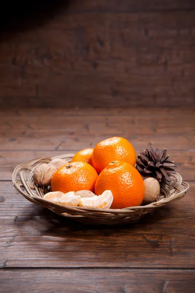 Tangerines on wooden table — Stock Photo, Image