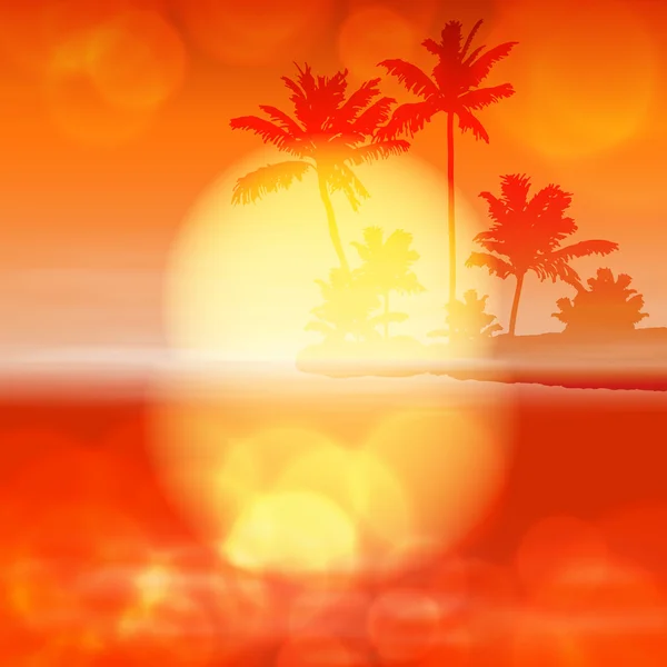 Palmiye ağacı ve lens ile deniz günbatımı — Stok Vektör