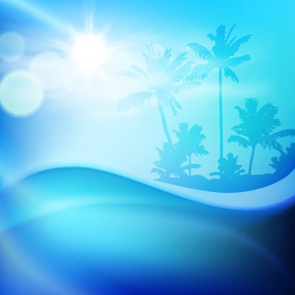 Onda de água e ilha com palmeiras — Vetor de Stock