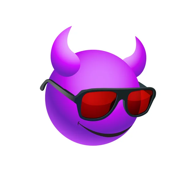 Purple ball with horns wearing sunglasses — Stock Vector