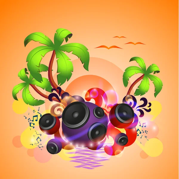Fond de danse disco tropicale avec haut-parleurs — Image vectorielle