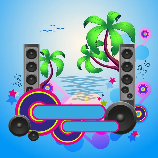 Fondo de danza disco tropical con altavoces — Vector de stock