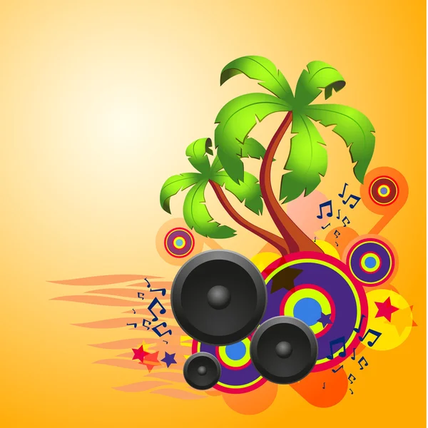 Fondo de danza disco tropical con altavoces — Vector de stock