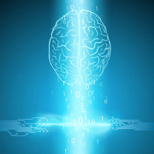 Digitales Gehirn auf blauem Hintergrund — Stockvektor