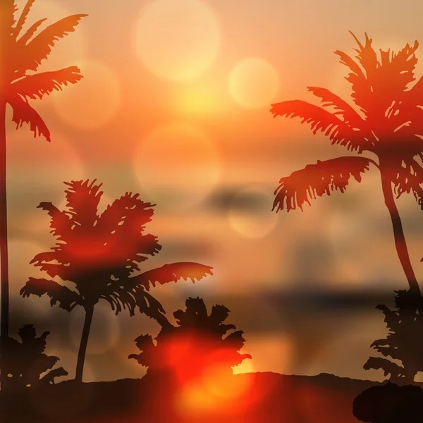 Морской закат с островом и пальмами — стоковый вектор