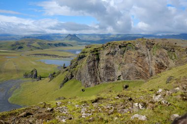 Landscape west of the Dyrholaey Peninsula along the coast in Southern Iceland