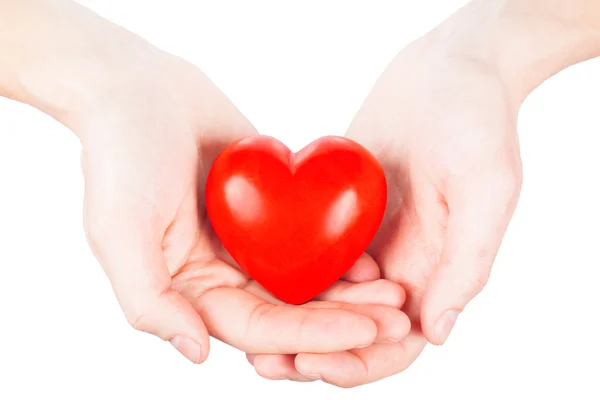 Kleine rood hart in handen. begrip gezondheid — Stockfoto